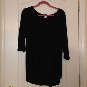 TORRID LONG RIBBED SHIRT WITH LACED V-NECK